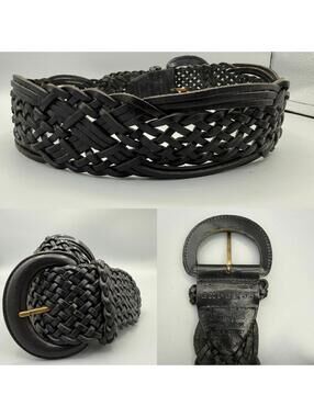 Boho EXPRESS Compagnie Internationale Wide Braided Woven Black Leather Belt S